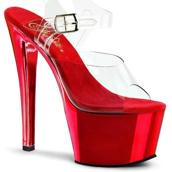 Pleaser Hot Red Chrome Sexy Platform Heels Size 9 - Picture 1 of 4